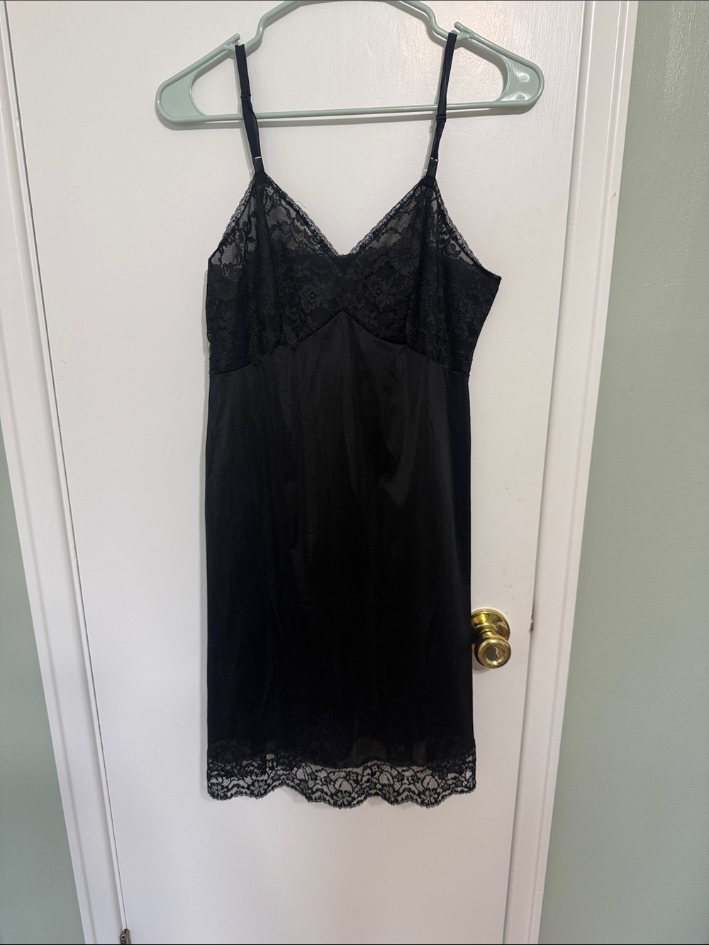 Vanity Fair Black Lace Slip Chemise with Adjustable Straps